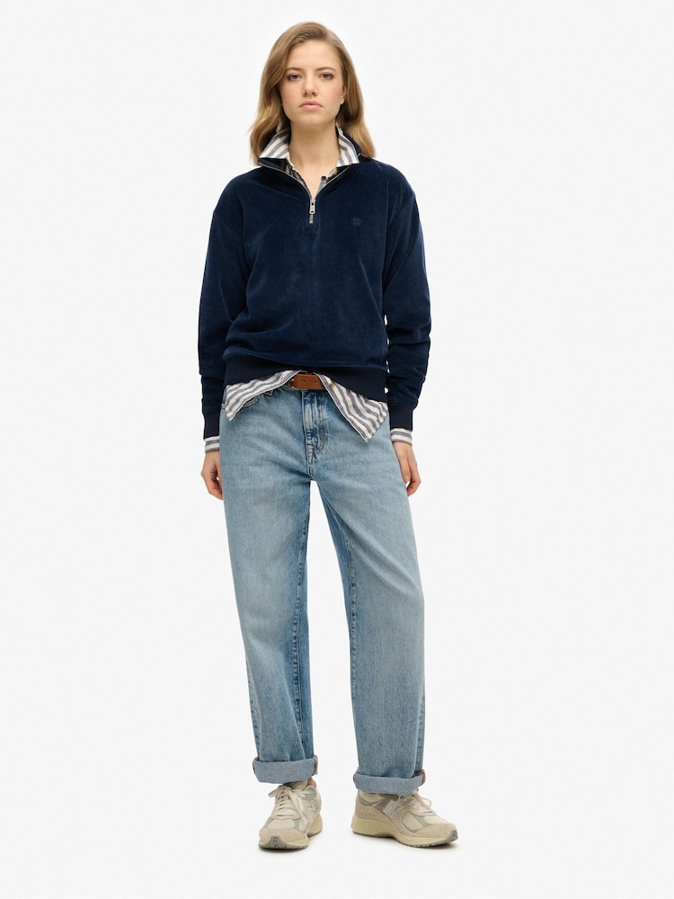 Lichtblauw - Superdry Velour Half Zip Jumper - Image 2 of 3