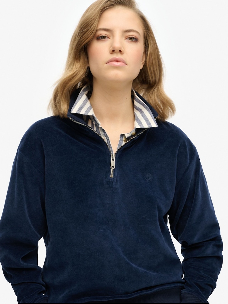 Lichtblauw - Superdry Velour Half Zip Jumper - Image 3 of 3