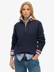 Superdry Blue Tipped Half Zip Jumper - Image 1 of 3