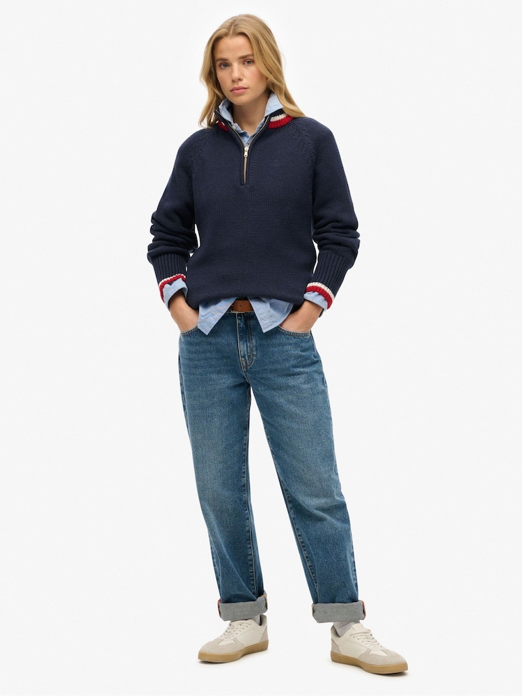 Superdry Blue Tipped Half Zip Jumper - Image 2 of 3