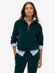 Superdry Green Velour Half Zip Jumper - Image 1 of 3