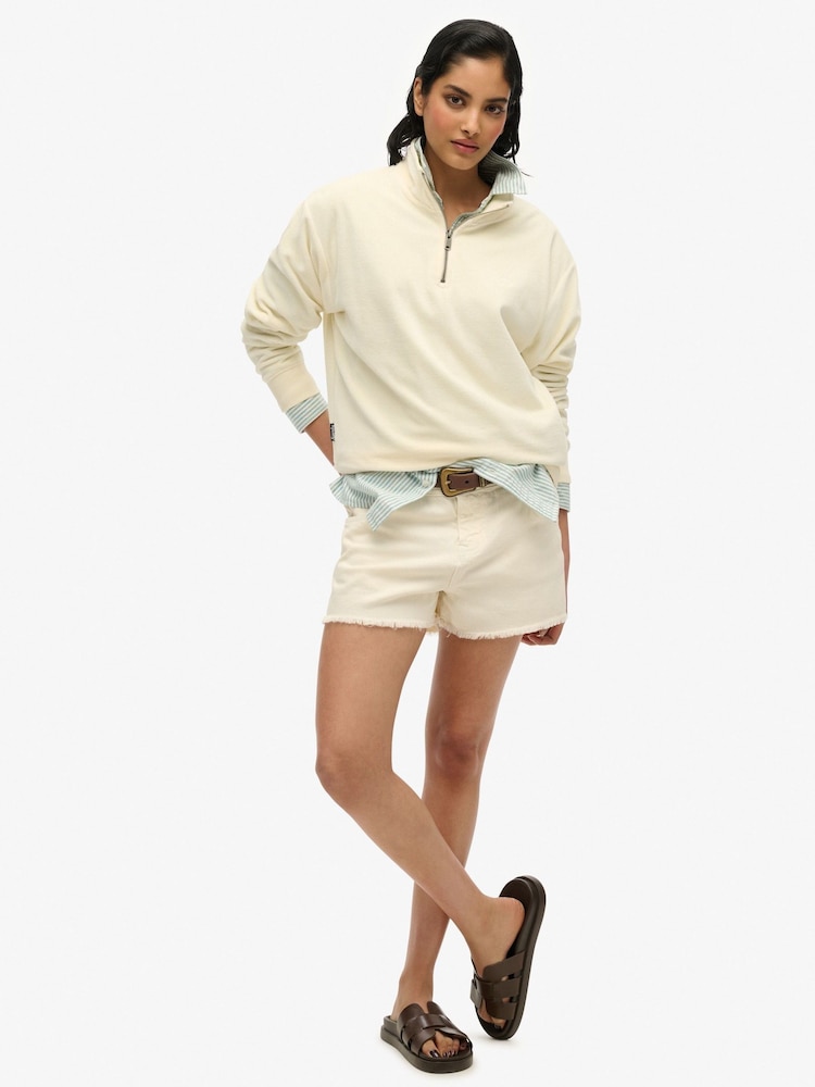 Wit - Superdry Velour Half Zip Jumper - Image 2 of 3