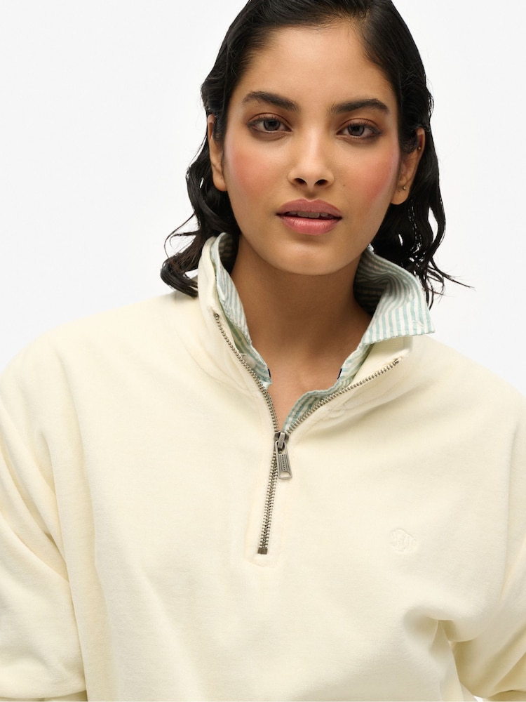 Wit - Superdry Velour Half Zip Jumper - Image 3 of 3