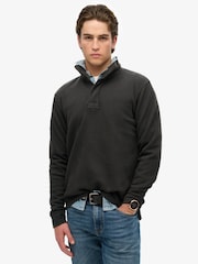 Superdry Black Cotton Classic Pique Henley Jumper - Image 1 of 5