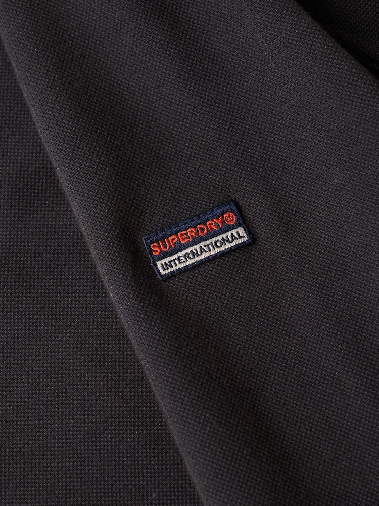 Superdry Black Cotton Classic Pique Henley Jumper - Image 5 of 5