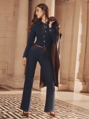 Lipsy Rinse Wash Denim Cinched Waist Collared Shirt - Image 2 of 5