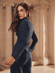 Lipsy Rinse Wash Denim Cinched Waist Collared Shirt - Image 3 of 5