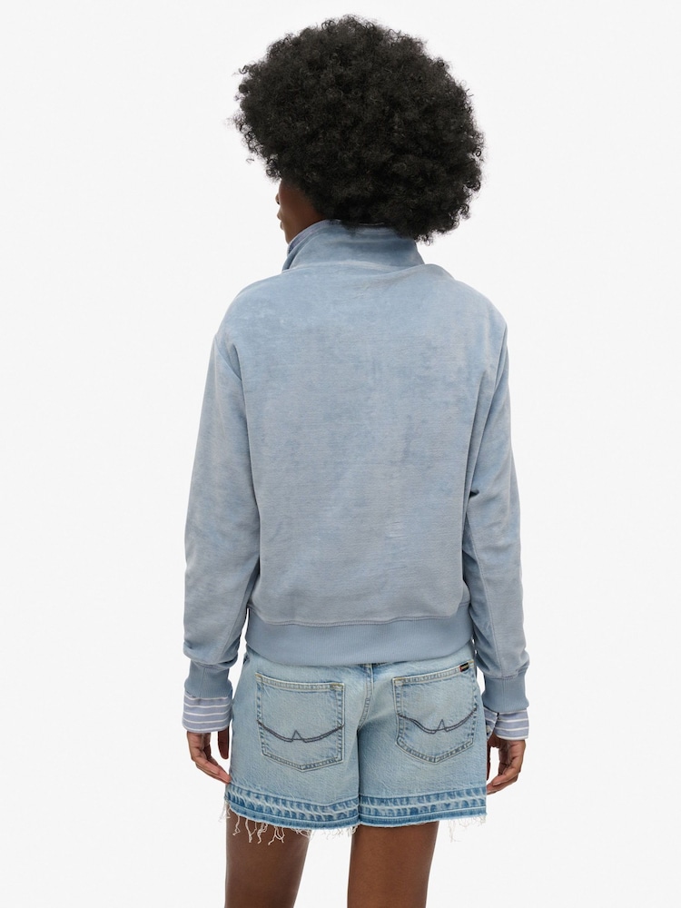 Blauw - Superdry Velour Half Zip Jumper - Image 2 of 6