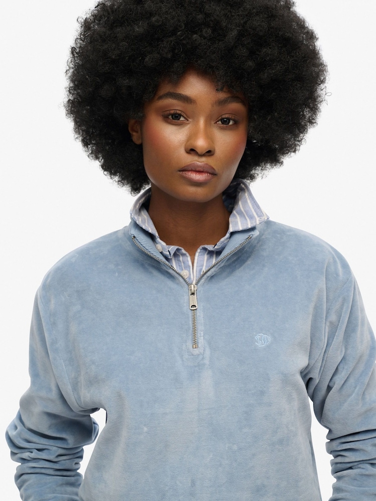 Blauw - Superdry Velour Half Zip Jumper - Image 4 of 6
