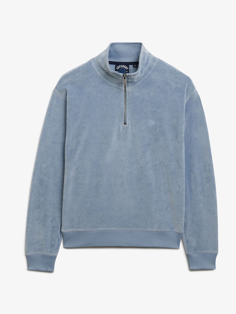 Blauw - Superdry Velour Half Zip Jumper - Image 5 of 6