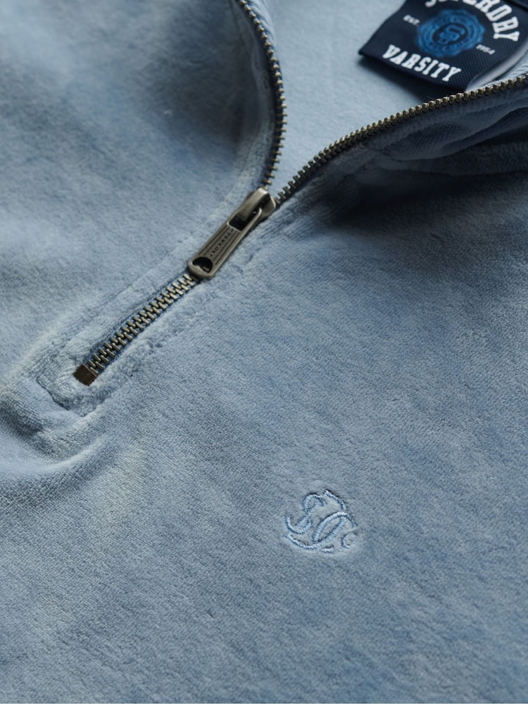 Superdry Blue Velour Half Zip Jumper - Image 6 of 6 Superdry Blue Velour Half Zip Jumper - Image 6 of 6