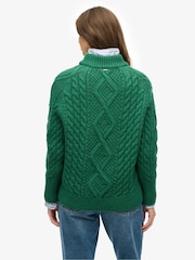 Superdry Green Aran Cable Knit Half Zip Jumper - Image 2 of 5