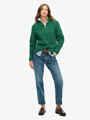 Superdry Green Aran Cable Knit Half Zip Jumper - Image 3 of 5