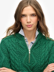 Superdry Green Aran Cable Knit Half Zip Jumper - Image 4 of 5