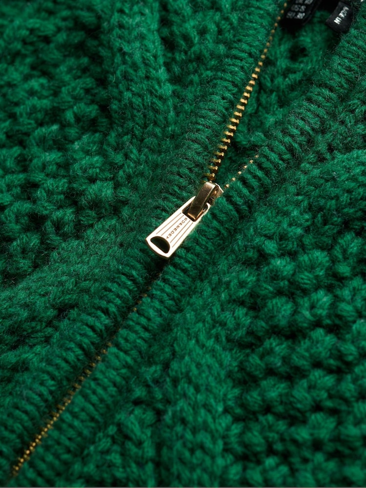 Superdry Green Aran Cable Knit Half Zip Jumper - Image 5 of 5