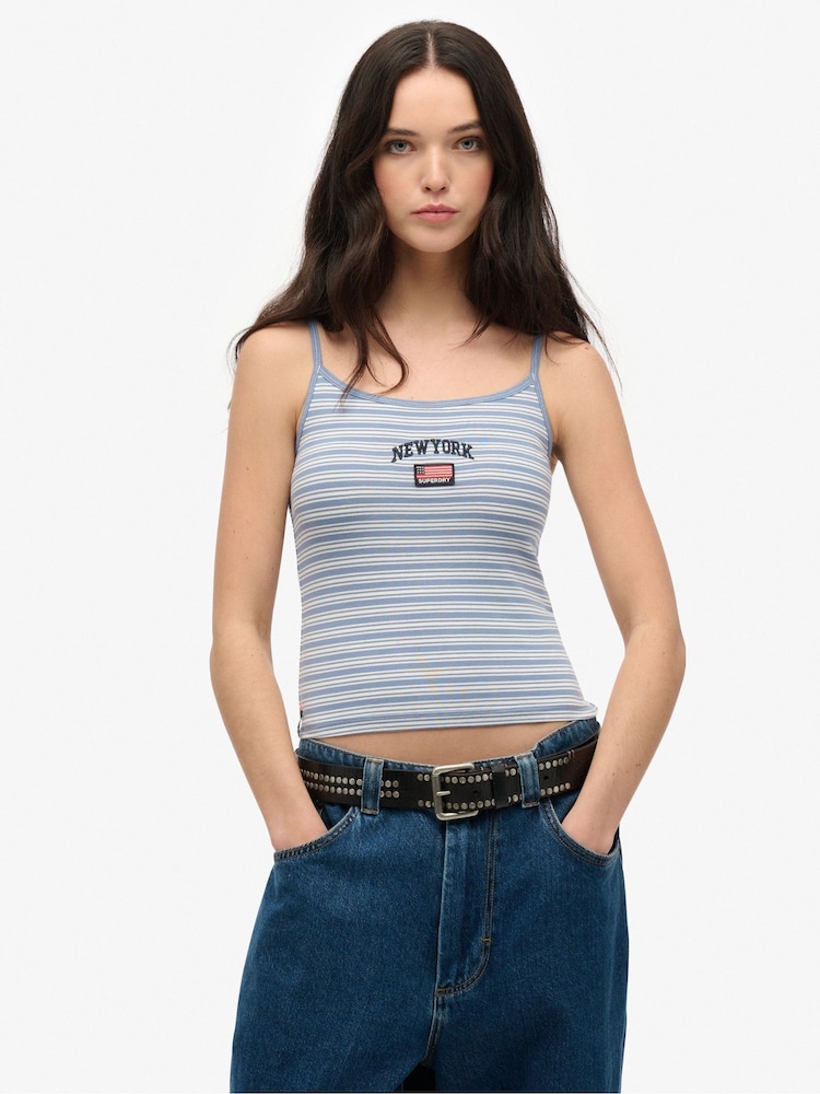 Superdry Light Blue 100% Cotton Athletic Essentials Cami Top - Image 1 of 6