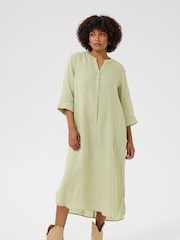 Cream 100% Linen Tea Green Shirt Dress - Image 1 of 4
