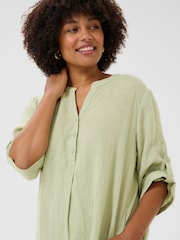 Cream 100% Linen Tea Green Shirt Dress - Image 2 of 4