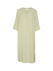 Cream 100% Linen Tea Green Shirt Dress - Image 3 of 4