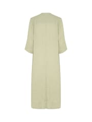 Cream 100% Linen Tea Green Shirt Dress - Image 4 of 4