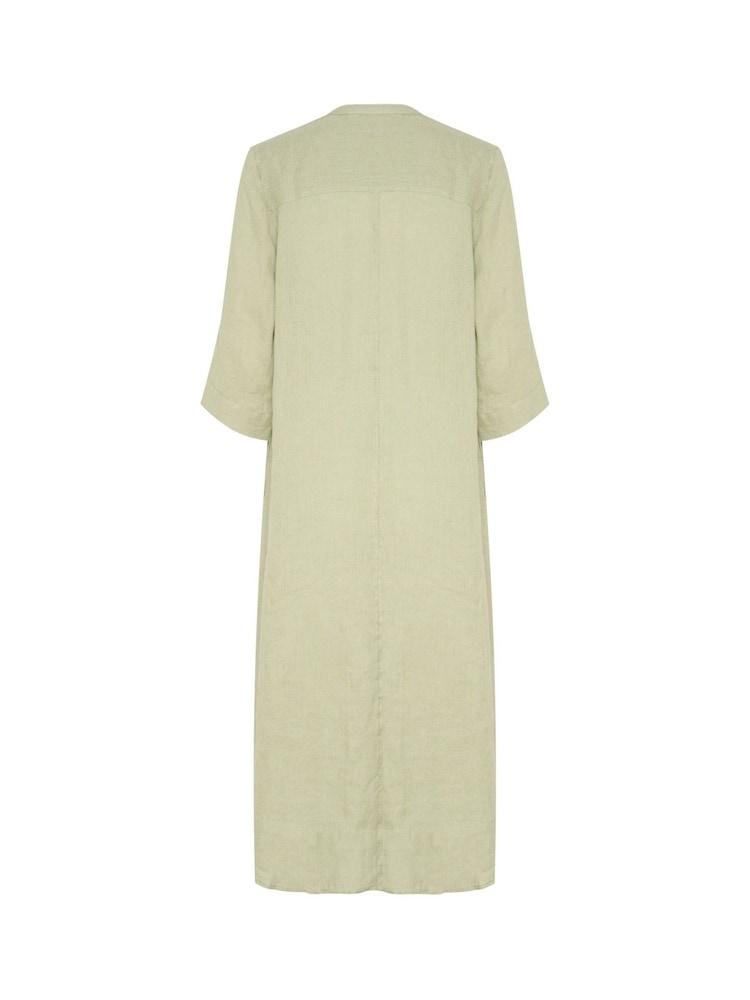 Cream 100% Linen Tea Green Shirt Dress - Image 4 of 4