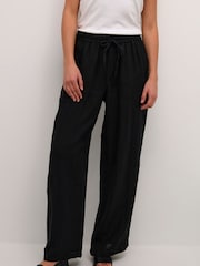 Cream Comfortable Black 100% Linen Trousers - Image 1 of 6