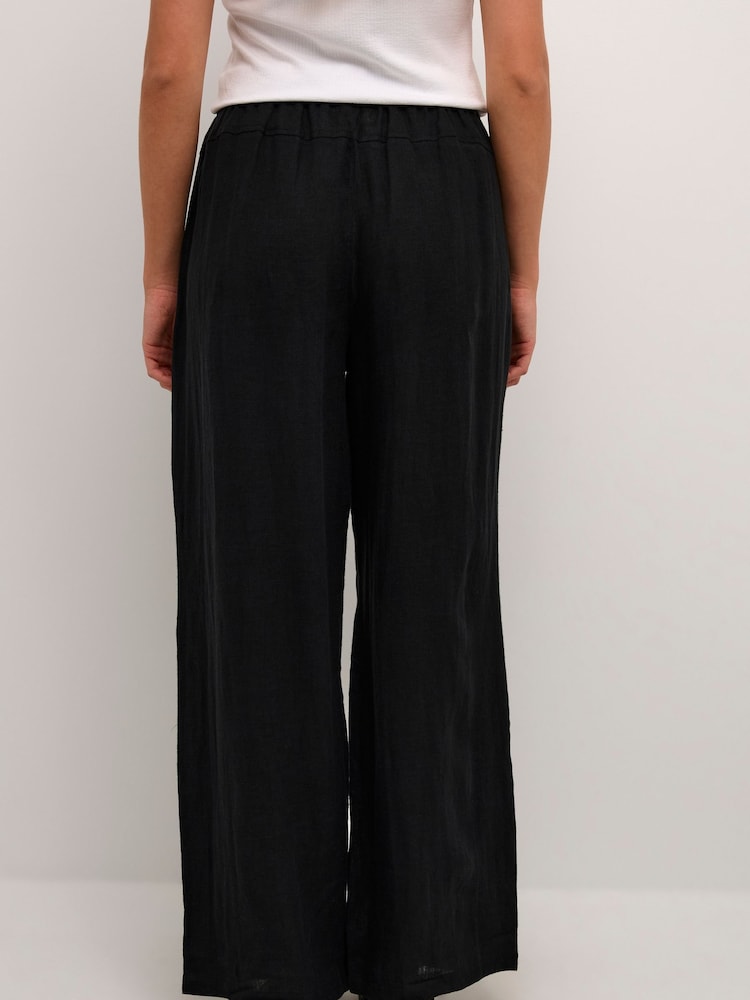 Cream Comfortable Black 100% Linen Trousers - Image 2 of 6