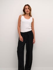 Cream Comfortable Black 100% Linen Trousers - Image 3 of 6