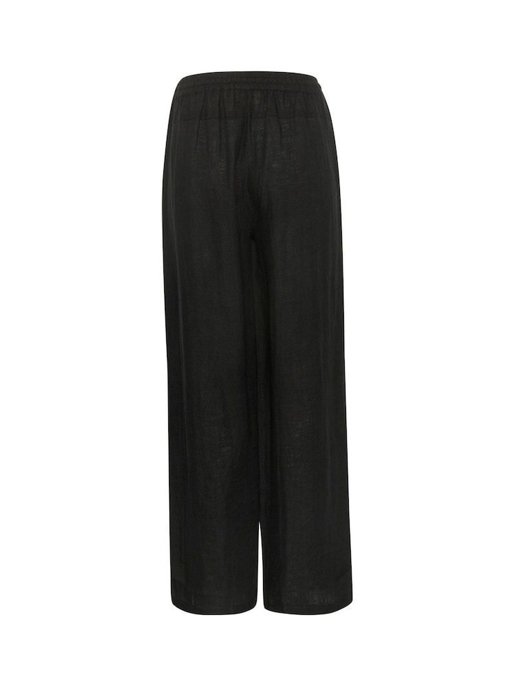 Cream Comfortable Black 100% Linen Trousers - Image 6 of 6
