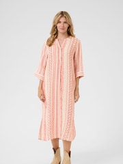 Cream 100% Linen Ethnic Porcelain Rose Black Shirt Dress - Image 1 of 4