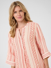 Cream 100% Linen Ethnic Porcelain Rose Black Shirt Dress - Image 2 of 4