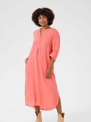 Cream Pink Porcelain Rose 100% Linen Maxi Dress - Image 1 of 5