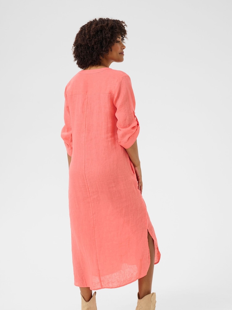 Cream Pink Porcelain Rose 100% Linen Maxi Dress - Image 2 of 5