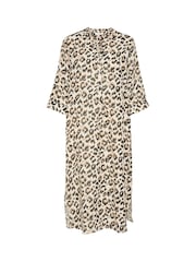 Cream Leopard 100% Linen Maxi Cream Shirt Dress - Image 3 of 4