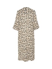 Cream Leopard 100% Linen Maxi Cream Shirt Dress - Image 4 of 4