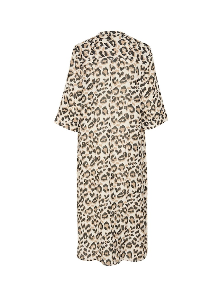 Cream Leopard 100% Linen Maxi Cream Shirt Dress - Image 4 of 4 Cream Leopard 100% Linen Maxi Cream Shirt Dress - Image 4 of 4