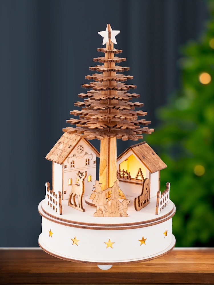 Lumineo Spinning LED Wooden Musical Christmas Tree Ornaments - Image 1 of 2