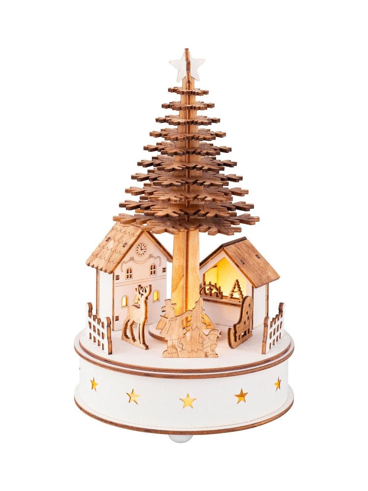 Lumineo Spinning LED Wooden Musical Christmas Tree Ornaments - Image 2 of 2 Lumineo Spinning LED Wooden Musical Christmas Tree Ornaments - Image 2 of 2