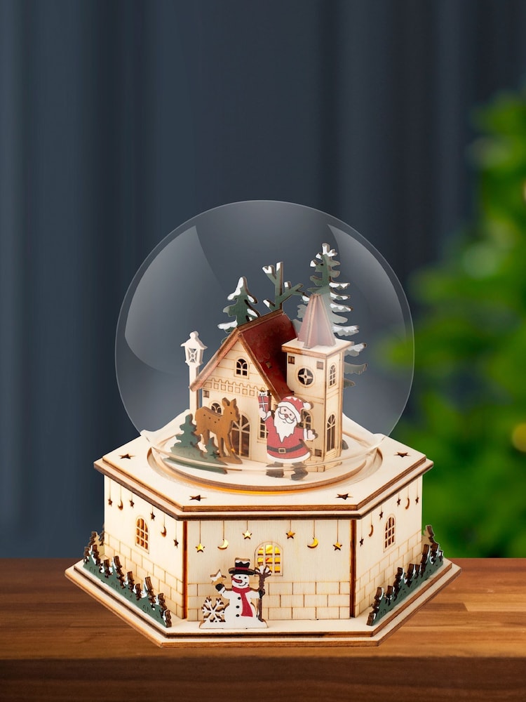 Lumineo Wooden LED Musical Christmas Snow Globe Decoration - Image 1 of 3 Lumineo Wooden LED Musical Christmas Snow Globe Decoration - Image 1 of 3