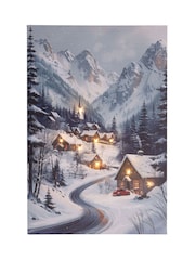 Lumineo White Log Cabins and Mountains LED Wall Art - Image 2 of 2
