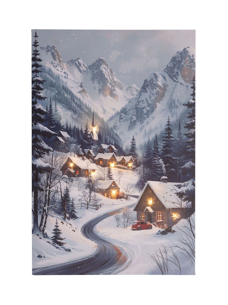 Lumineo White Log Cabins and Mountains LED Wall Art - Image 2 of 2