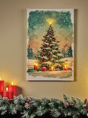Lumineo Green Snowy Christmas Tree LED Wall Art - Image 1 of 2