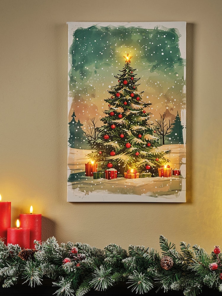 Lumineo Green Snowy Christmas Tree LED Wall Art - Image 1 of 2