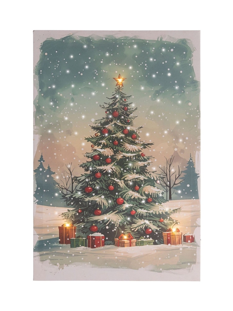 Lumineo Green Snowy Christmas Tree LED Wall Art - Image 2 of 2