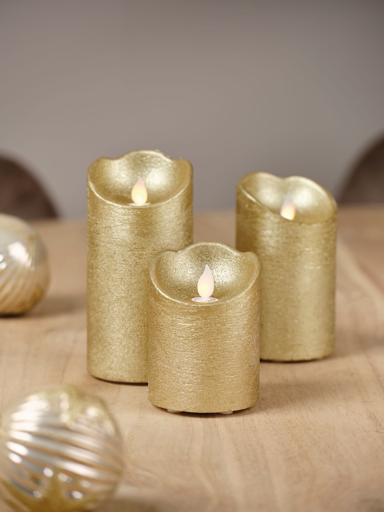 Lumineo Gold Tone Set of 3 LED Candles - Image 1 of 2