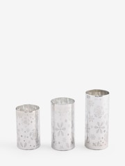 Lumineo Set of 3 Silver Tone Etched Glass Christmas Design LED Candles - Image 2 of 4