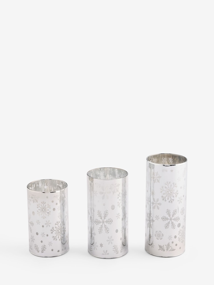 Lumineo Set of 3 Silver Tone Etched Glass Christmas Design LED Candles - Image 2 of 4 Lumineo Set of 3 Silver Tone Etched Glass Christmas Design LED Candles - Image 2 of 4