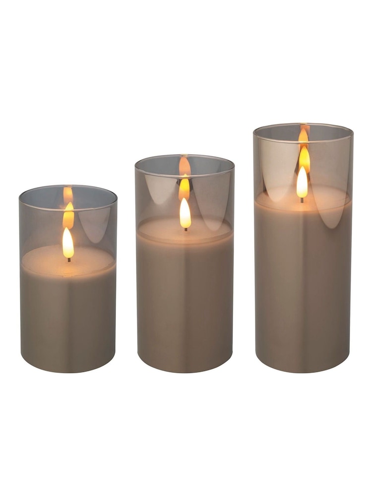 Lumineo Set of 3 Smoke Grey Glass LED Candles - Image 2 of 3 Lumineo Set of 3 Smoke Grey Glass LED Candles - Image 2 of 3
