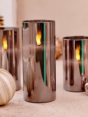 Lumineo Set of 3 Smoke Grey Glass LED Candles - Image 3 of 3