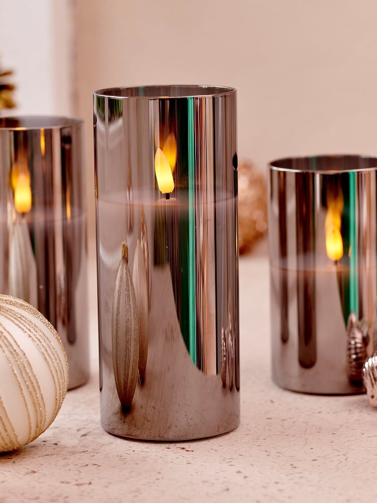 Lumineo Set of 3 Smoke Grey Glass LED Candles - Image 3 of 3 Lumineo Set of 3 Smoke Grey Glass LED Candles - Image 3 of 3